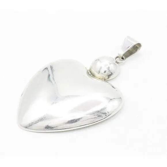 LOS BALLESTEROS 925 Silver Vintage Shiny Hollow Love Heart Pendant PT11981